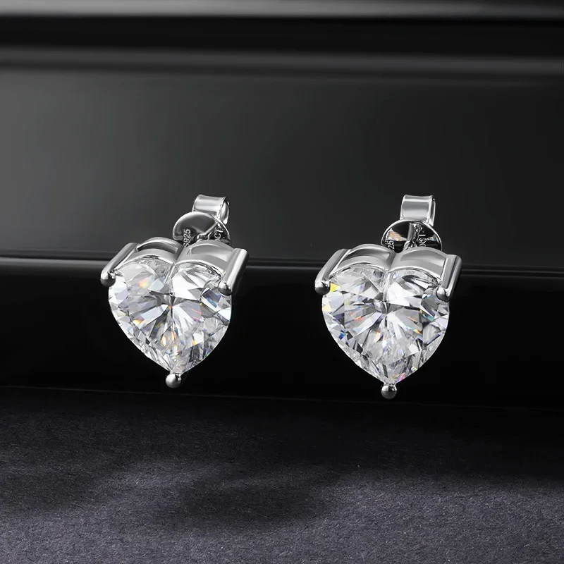 1-4CT D Color VVS1 Heart Cut Moissanite Earrings for Women 925 Silver