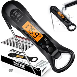 Quick-Read Digital Cooking Thermometer with Backlight and Magnetic Mount (Black)