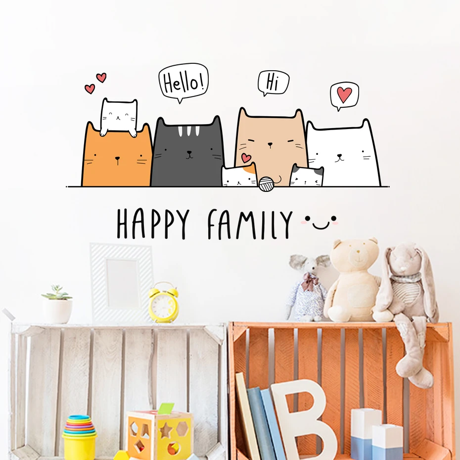 

Cartoon Doodle Cute Adorable Cat Kitten Nursery Wall Decals Removable DIY Vinyl Wall Stickers Kids Baby Room Interior Home Decor