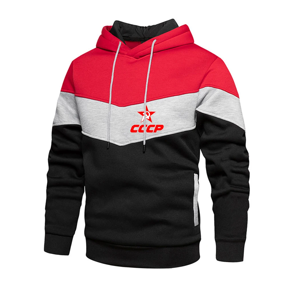 

USSR Soviet Union 2023 Mens Three-Color Stitching Pullover CCCP Russian Printed Harajuku Style Sweater Sports Hip-Hop Hoodies