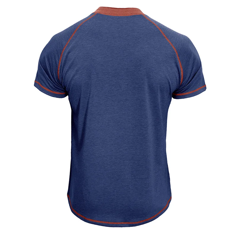 Sommer Herren European American Style Kurzarm Henley Kragen Patchwork T-Shirt Casual Slim/Fit Herren Tops für Outdoor-Sportarten – Detail 36