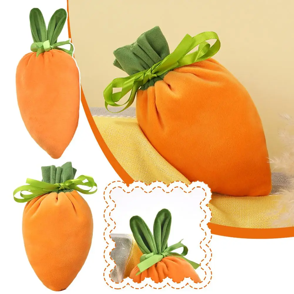 

1pcs Cute Velvet Carrot Gift Bags Drawstring Baskets Easter Cookies Bags Party Wedding Packing Snacks Birthday Candy Suppli R5P9