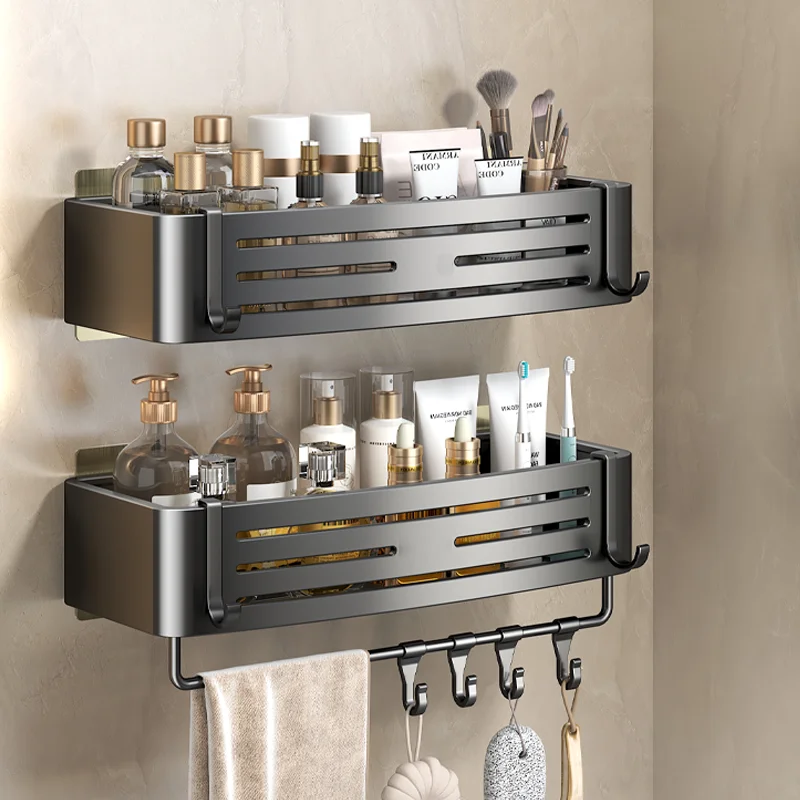 Bathroom Storage Shelf Aluminum Bathroom Shelves Wall Towel Rack Mounted Shower Caddy With No Drilling Shower Organizer Bathroom Storage Accessories
