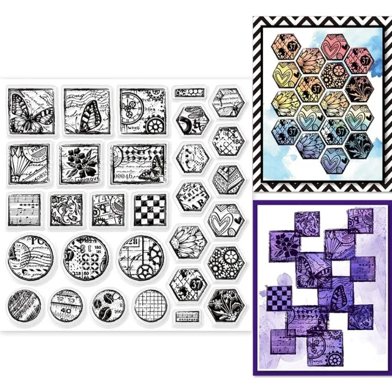 Vintage Label Clear Stamps 15x15cm Retro Flower Butterfly Postcard Embossing 1pc