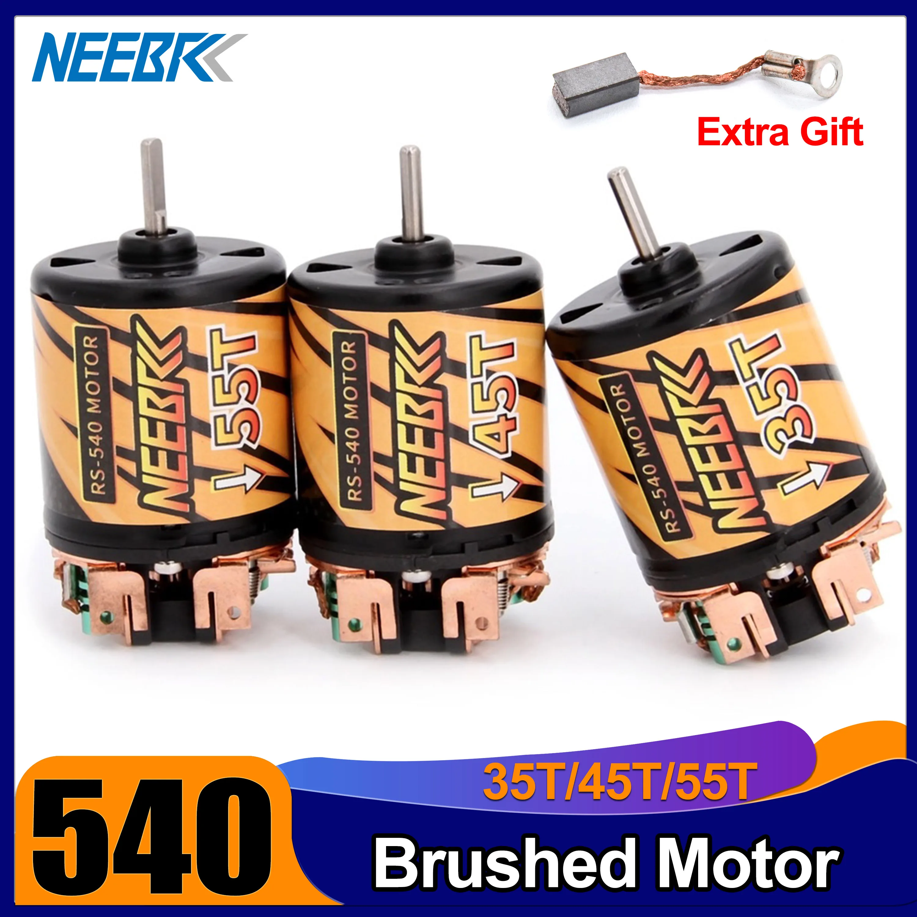 

540 Brushed Motor 35T 45T 55T 3-Slot w/ Extra Carbon Brush for 1/10 RC Car Crawler Axial SCX10 AXI03007 Traxxas TRX4 D90 Wltoys