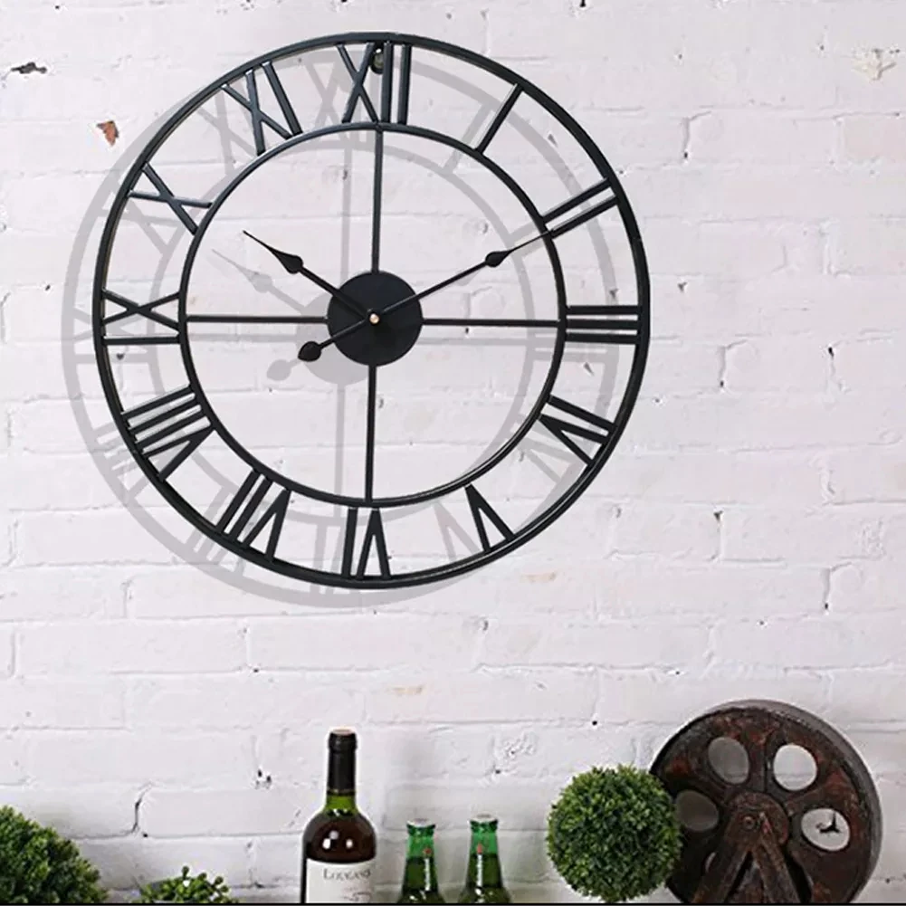 Modern 3D Large Wall Clocks Roman Numerals Retro Round 40cm Metal Iron Accurate Silent Nordic Hanging Ornament Living Room Decor 3d number wall clock 3d wall clock wall clock