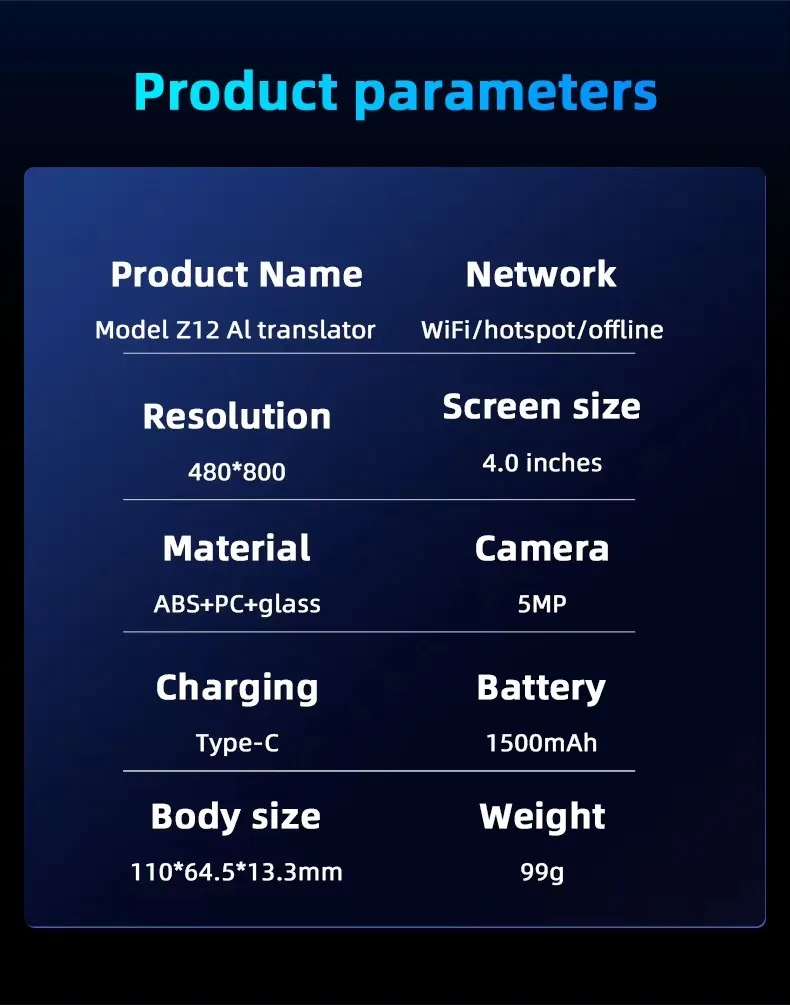 AI Translation Device Chat GPT Real Time Smart Voice Photo Text Translator 139 Languages 17 Offline Z12 Portable Translating