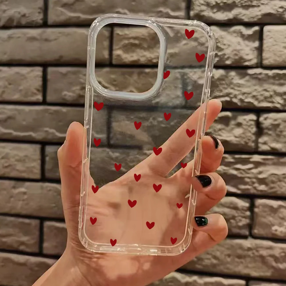 Clear Silicone Phone Case with Red Love Heart Design - Cute and Stylish Transparent Cover