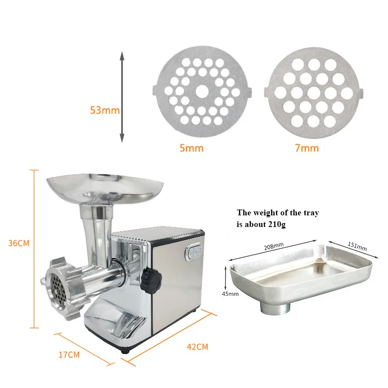 Stainless Steel Meat Mincer Beef Mutton Grinder 5mm 7mm Hole Plate Sausage Stuffer Vegetable Grinding Machine Kitchen 4