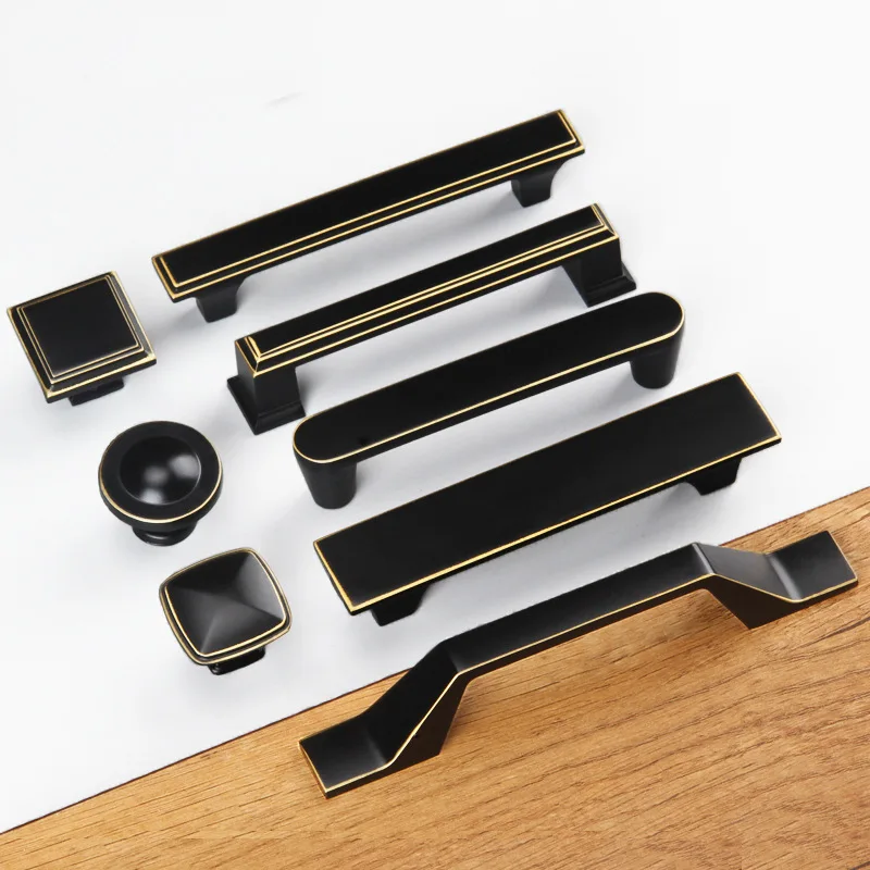 

Zinc Alloy Solid Cabinet Door Handle Modern Minimalist Wardrobe Drawer Nordic American Furniture Hardware Black Bras Handle Konb