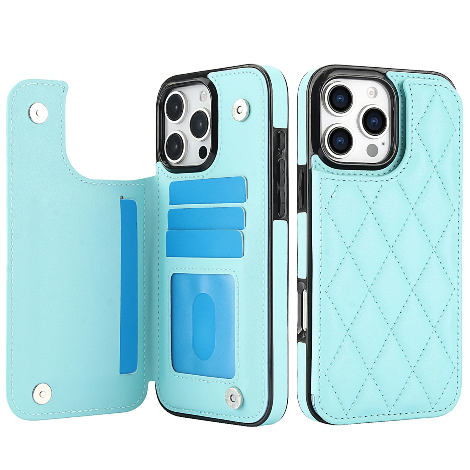 Elegant Card Slot Flip Leather Wallet Case with Double Button Closure