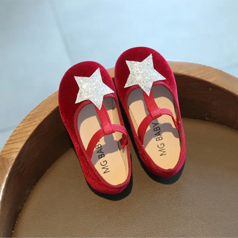 Baby Girl Boy Sequins Star Band Shoes Velvet Flat Dance Shoes for Spring Autumn