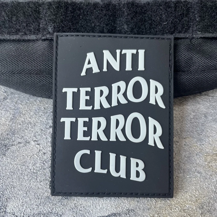 ANTI TERROR CLUB Patch Leuchtendes taktisches Moralabzeichen Militärarmee Rucksack Aufkleber PVC Hakenschlaufen-Patches für Kleidung