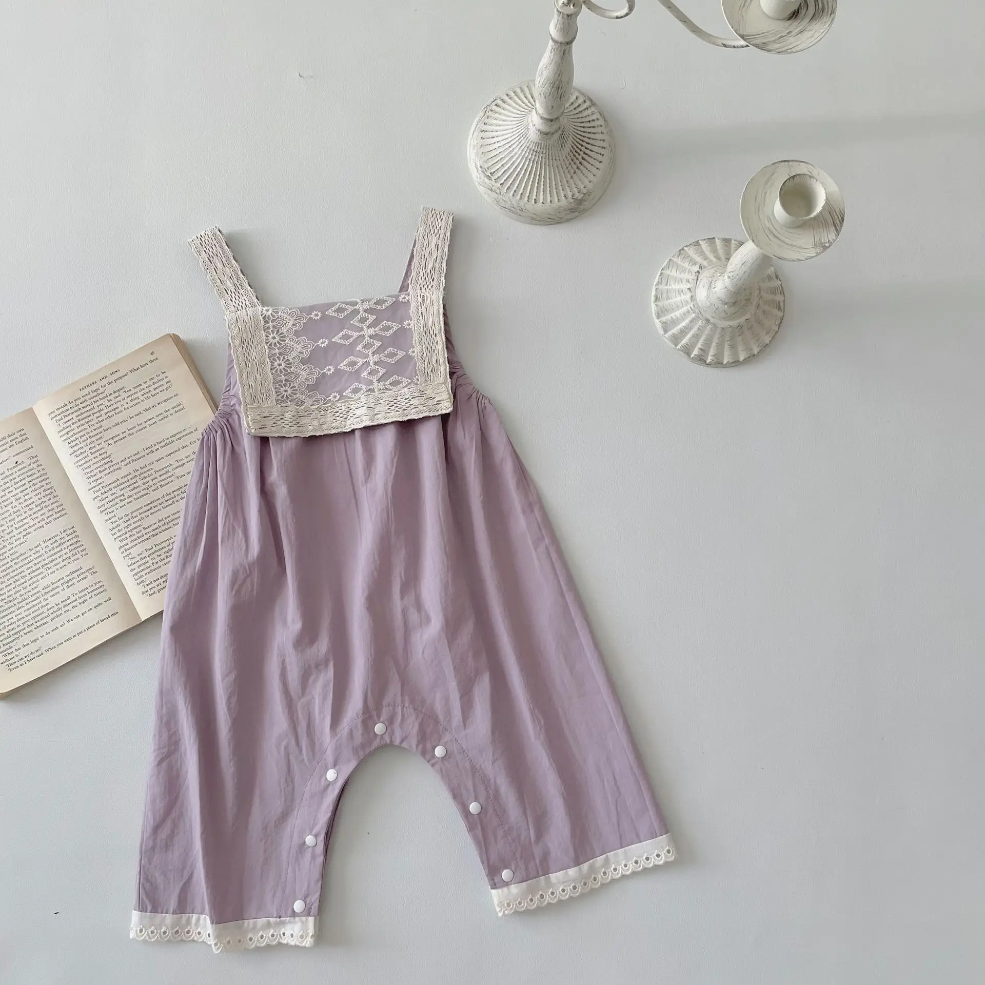 

Summer Baby Girl Suspender Jumpsuit 2024 Korean New Toddler Lace Overalls Cotton Loose Infant Girls Sleeveless Rompers