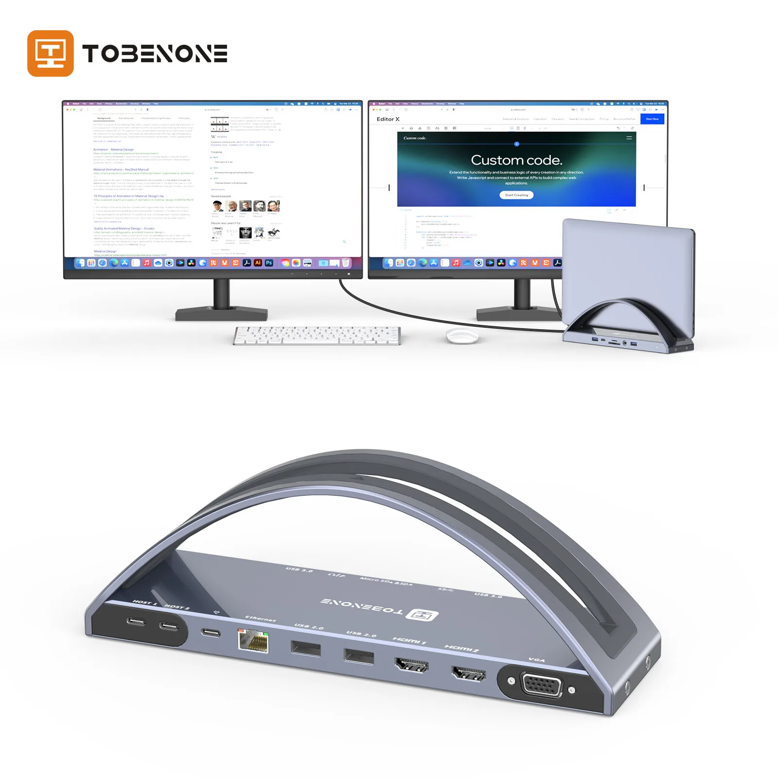 Supporto Per Docking Station Tobenone Tipo C Compatibile-Supporto Per Laptop Hdmi X2 Vga Ethernet Pd Usb3.0 Per Macbook Pro/Air