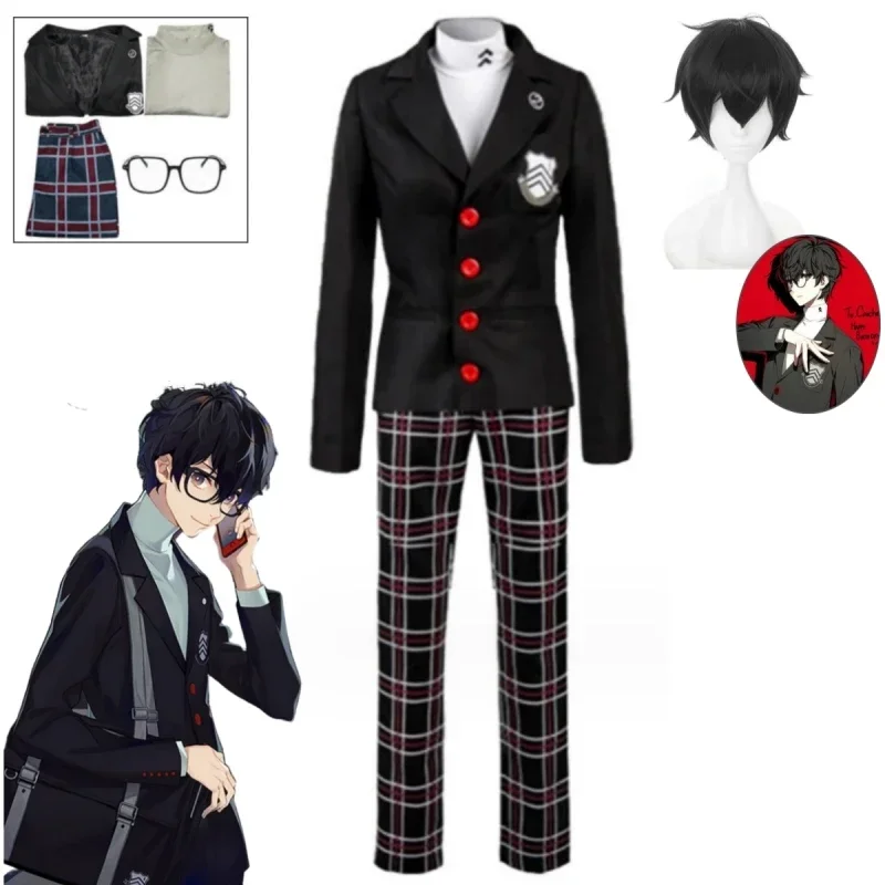 

Game Persona 5 Ren Amamiya Akira Kurusu Kostum Cosplay Men's School Uniform Unisex Halloween Suit Coat Party Uniform Set