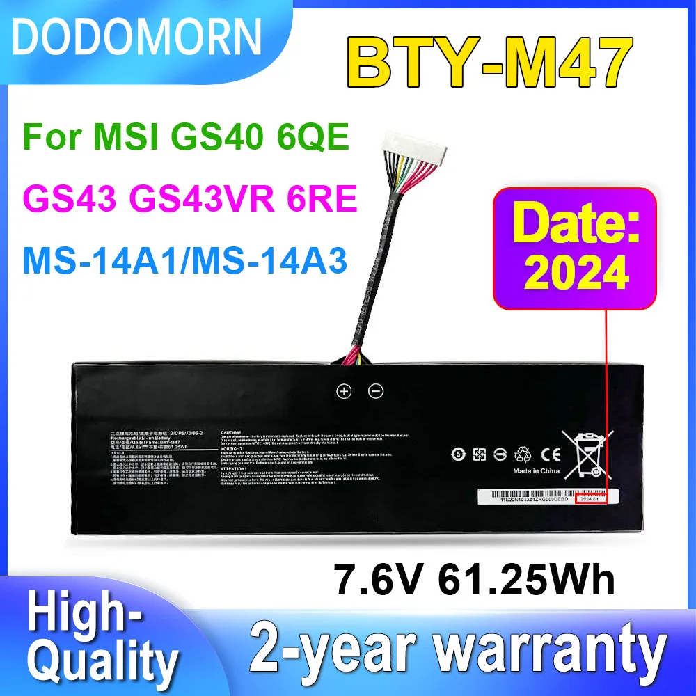 

Аккумулятор DODOMORN для ноутбука MSI GS40 GS43 GS43VR 6QE-006XCN 6QE-009XTH, BTY-M47 7,6 в 61.25 Втч