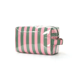 Elegant Striped Toiletry Bag - Perfect for Business Travel and Gift - Giving (Green - pink)