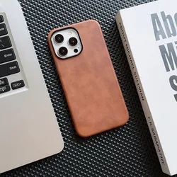 Luxurious Retro Leather Magnetic Phone Case - Soft Velvet Brown Cover - iPhone 15 Pro Max (A)
