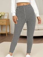 CUHAKCI Plus Size Elastic Casual Leggings Sports Tight Pants Thousand Bird Plaid Comfortable Soft Breathable Cropped Pants - Image 5