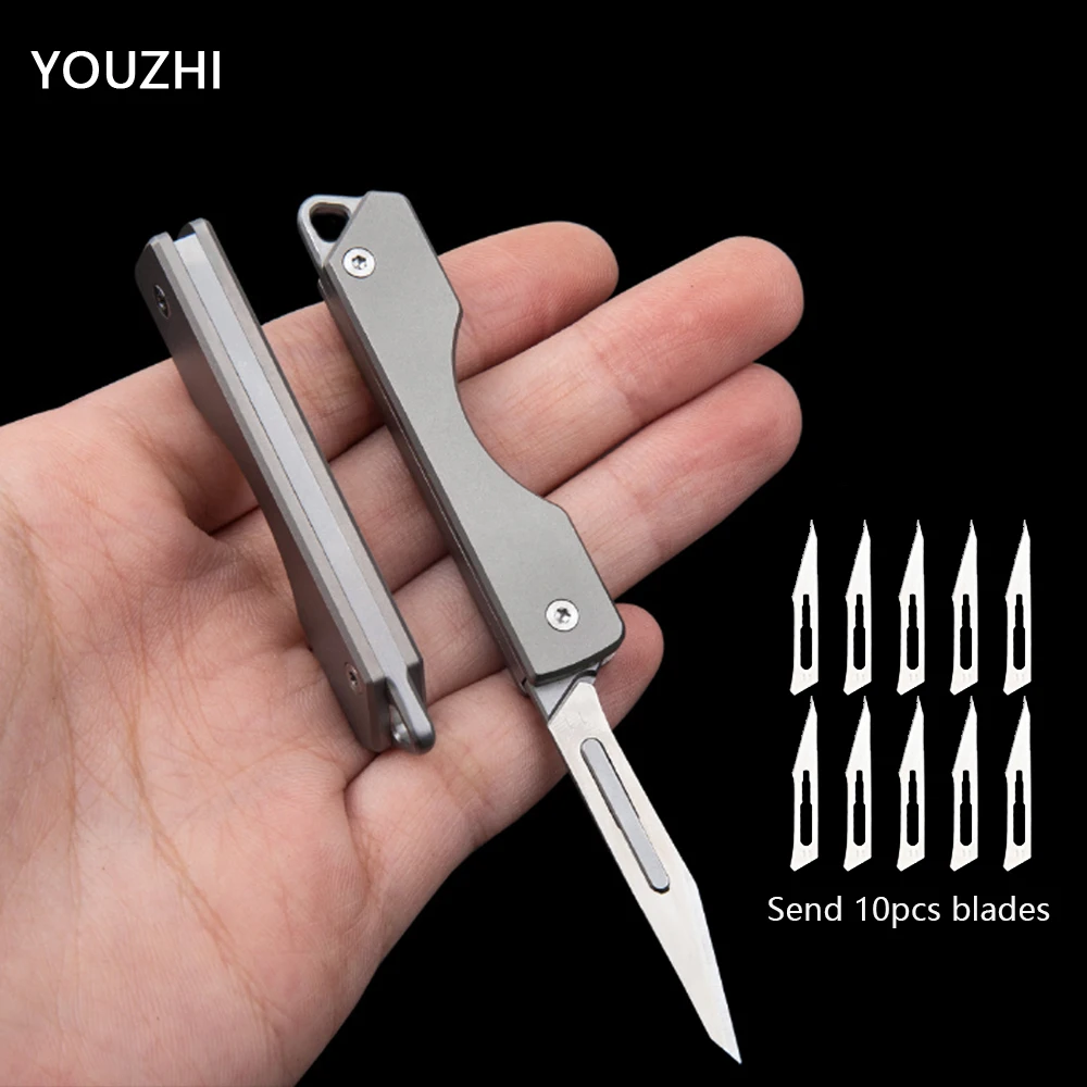 

New Titanium Alloy Scalpel Knife Folding Pocket Knife No. 11 Surgical Blade Sharp Cutting Knife Key Knife Portable EDC Tool