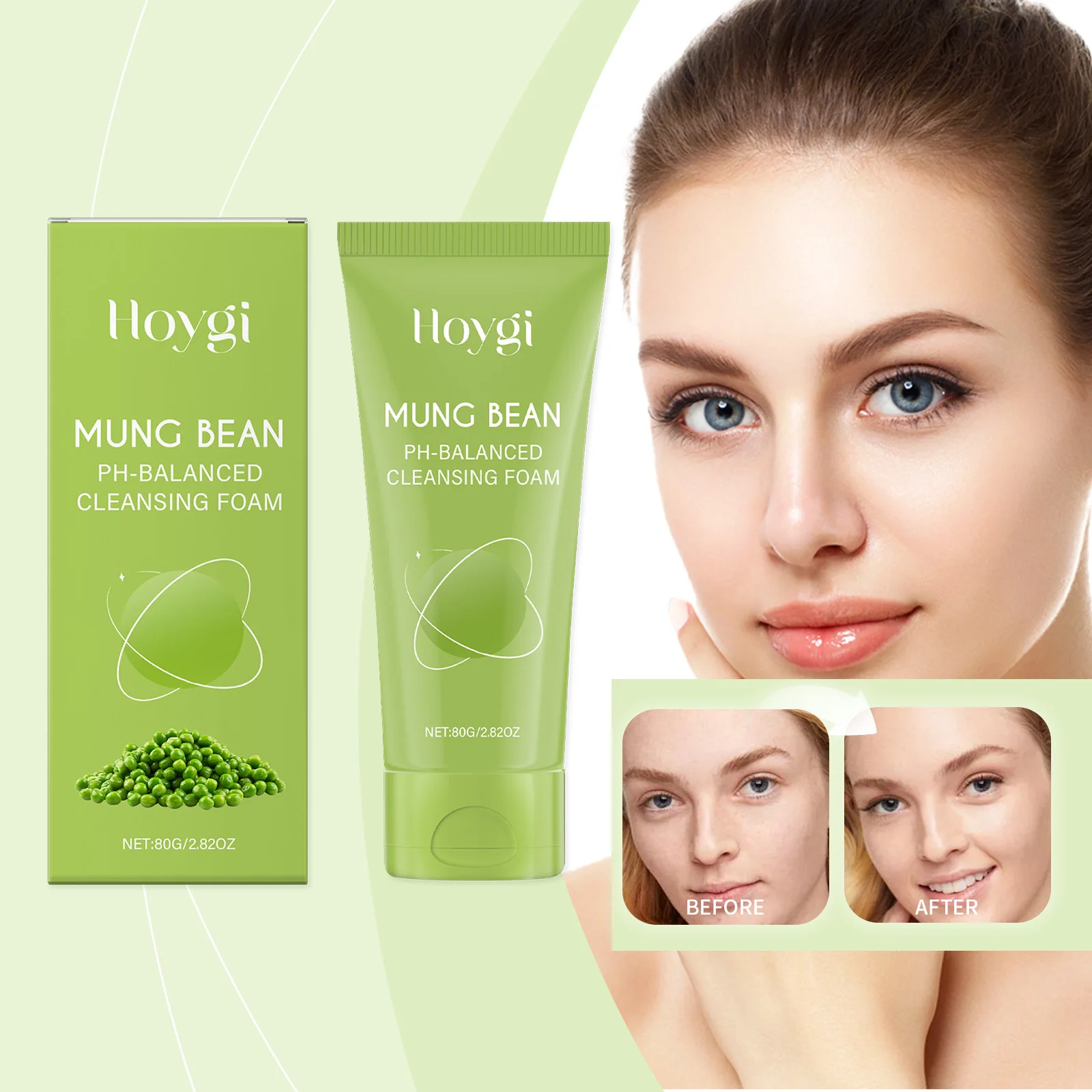 Hoygi Mung Bean Moisturizing Cleanser Gentle Cleansing Pores, Tender and Not Tight, Moisturizing Skin Care Cleanser 80g 3