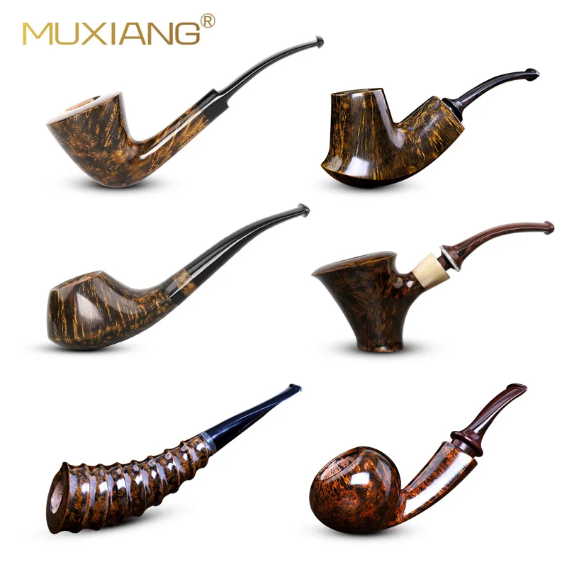 MUXIANG-Classic Handmade Briar Wood Tobacco Pipe, Smoking Accessories, Filter Smoker, Gift for Grandfather, High Quality, 9/3mm
