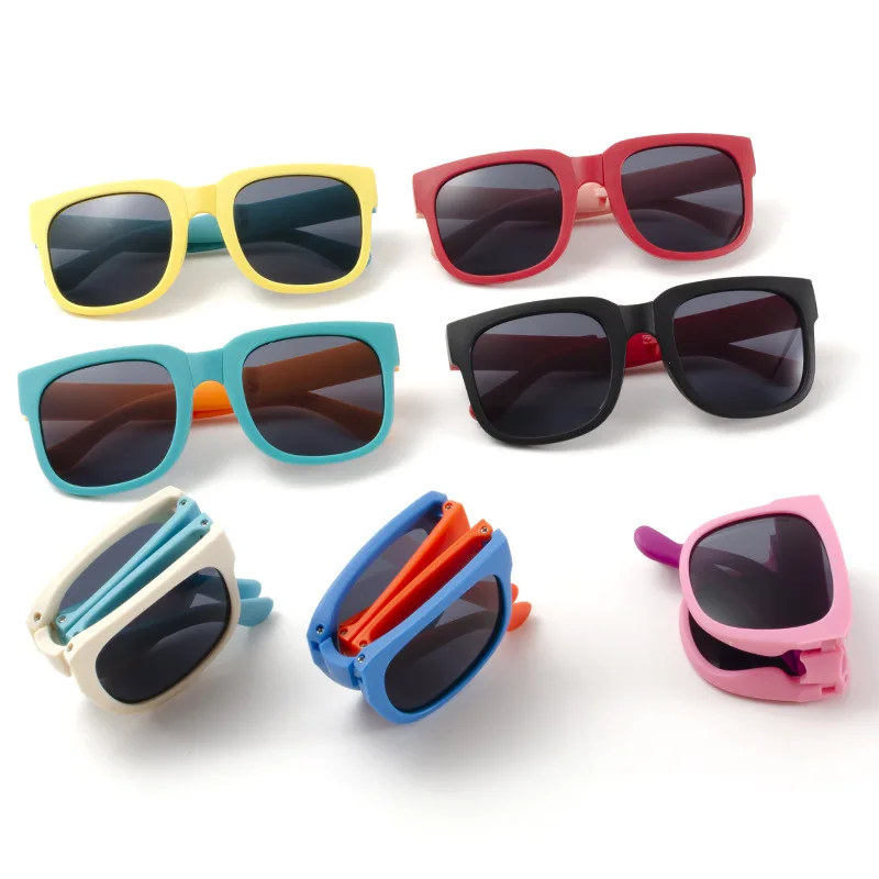 Mode Kinder falten Sonnenbrille bewerten neue ultraleichte Bonbon farbe Kinder Sonnenbrille tragbare quadratische Rahmen Brillen für Mädchen Jungen