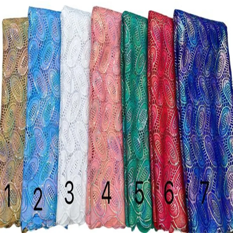 

African Lace Fabric 5 Yards Water-soluble High Quality Sequin Net Embroidery Nigerian Wedding Gown Material French Lace Fabric