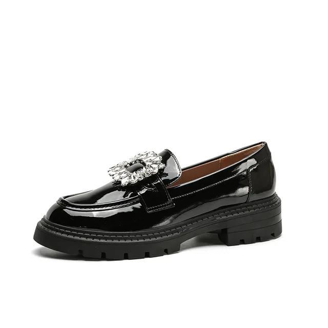 Zapatos con hebilla y diamantes de imitación para mujer, mocasines planos de suela gruesa de cuero Oxford japonés, informales, sin cordones, Lolita. - Image 6