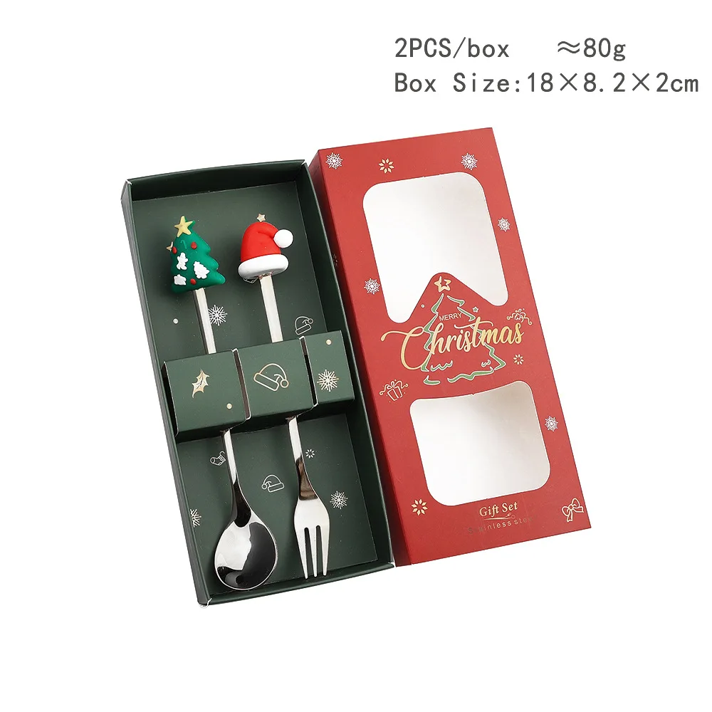 thumbnail image 1 of Juego de cucharas y tenedores de acero inoxidable para el hogar, 2 piezas, vajilla de Navidad para Año Nuevo, regalos para niños, decoraciones navideñas, 1 of 5