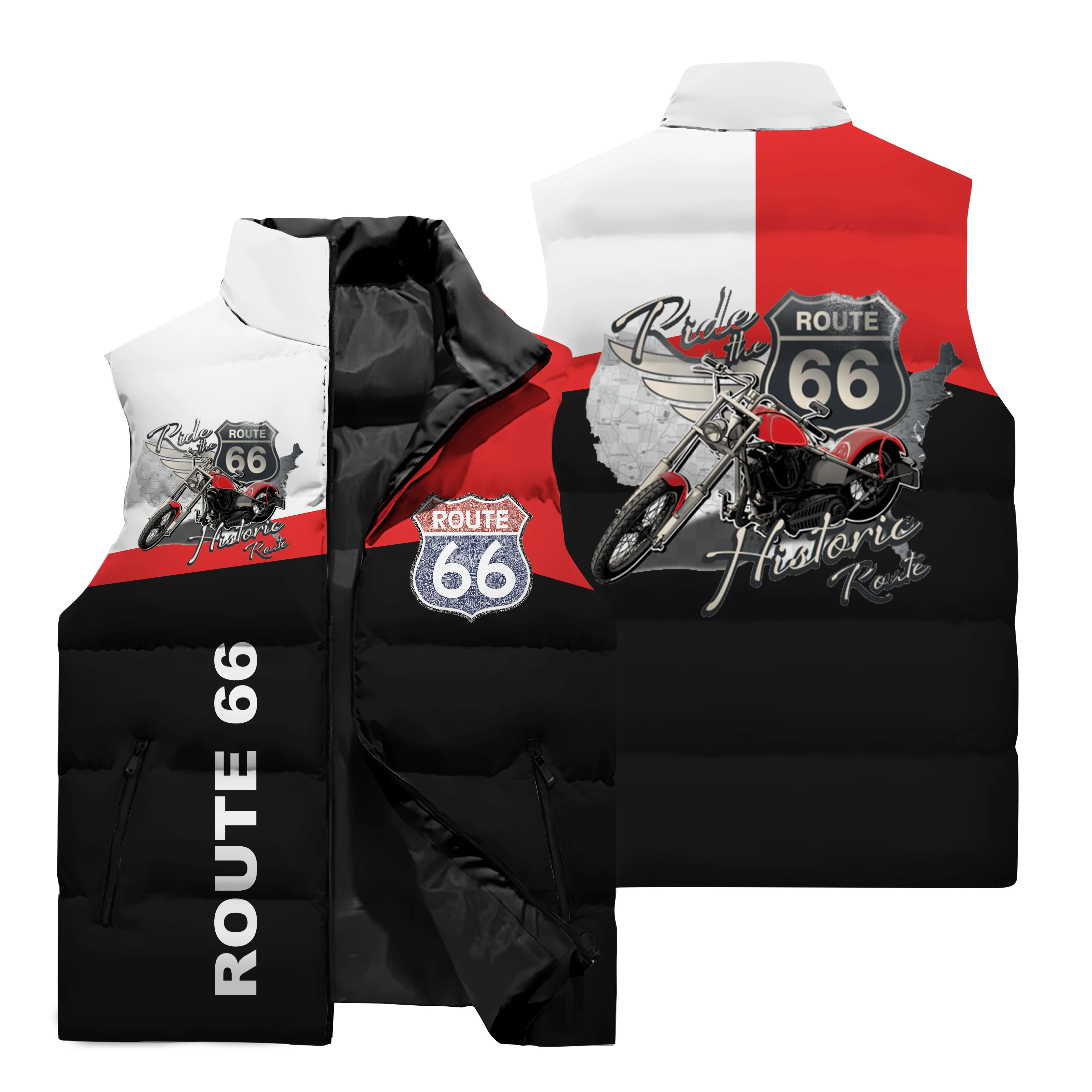 thumbnail image 1 of Chaqueta sin mangas con estampado 3D de motocicleta violenta 66 para hombre para otoño e invierno, chaleco informal cálido y de moda, 1 of 4
