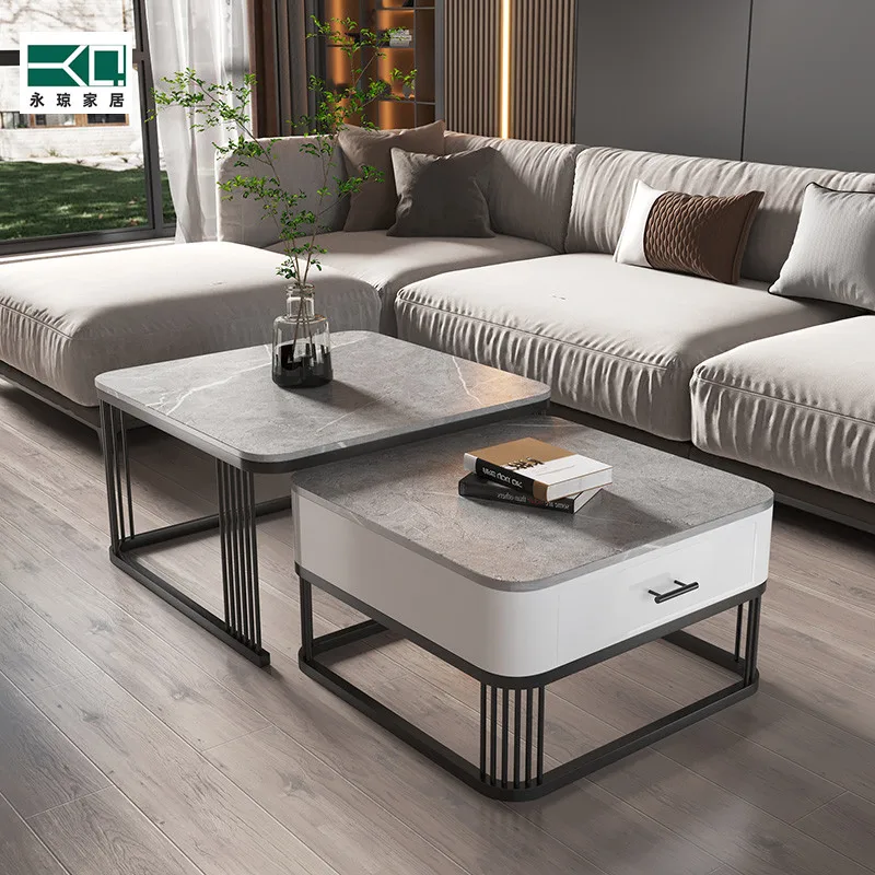 New design marble box coffee table for home use travertine coffee table stainless steel