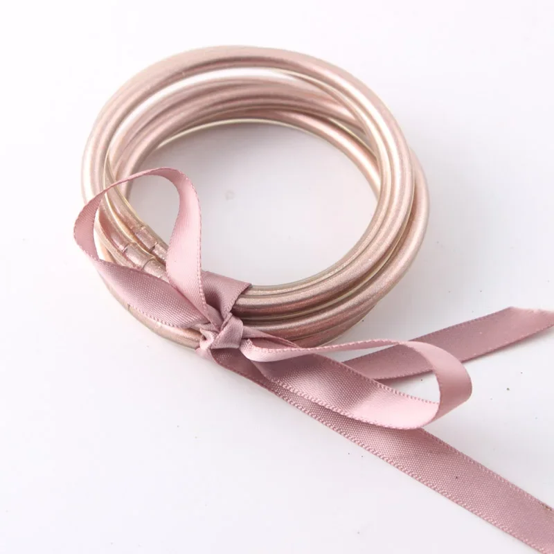 Bangle Bracelet Light Gold Color Buddhist Rush Tibetan Buddha Temple Lucky Symbol Silicone 5pcs/lot For Women Girls