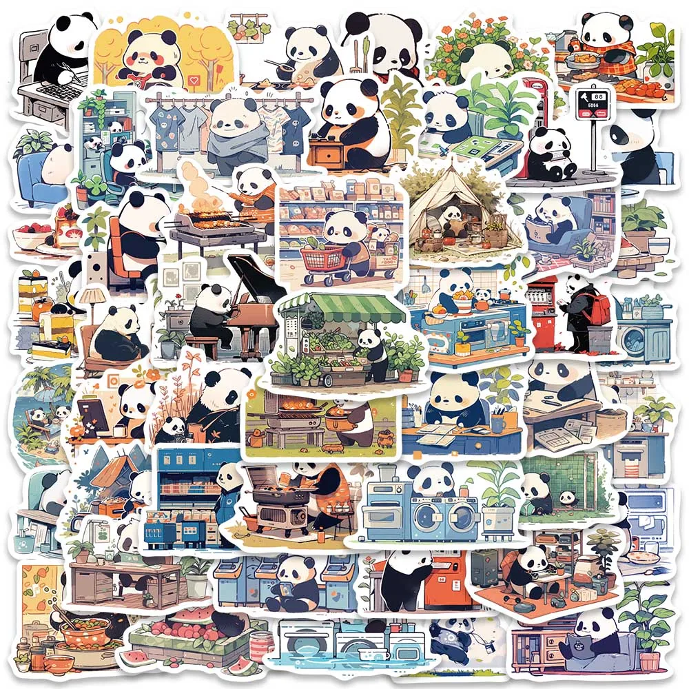 

50pcs Cute Cartoon Animals Daily Lift Panda Stickers Waterproof Graffiti For Luggage Guitar Diary Cup Vinyl Laptop Decals
