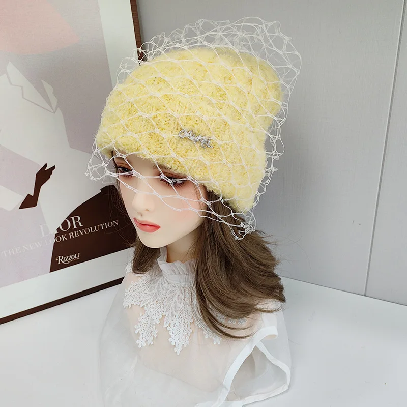 Hat Veil Women Winter Acrylic Knit Beanie Warm Accessory For Cold Weather Autumn Sports Skiing Outdoor Holiday 4
