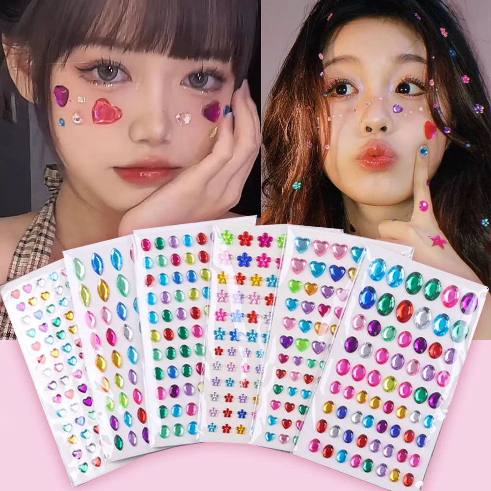 

Pearl Diamond 3D Face Jewels For Music Festival Party Facial Rhinestone Adhesive 3D Gem Diamond Colorful Stickers