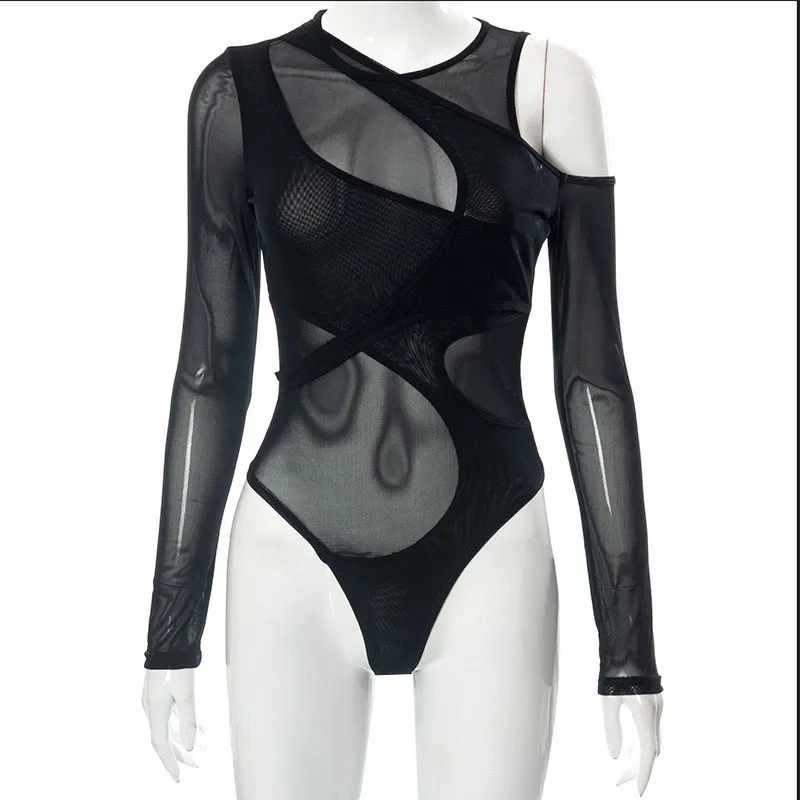 Sexy Bodysuits Patchwork Jumpsuit Women Fashion Long Sleeve Bodysuit Playsuit Nightclub Bodycon Womans Clothing Party Jumpsuits - Image 2