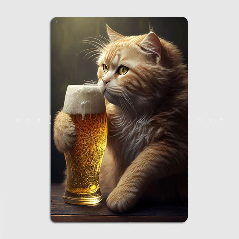 

Funny Cat Beer Metal Sign Club Bar Plates Wall Mural Design Tin Sign Postercustom-made