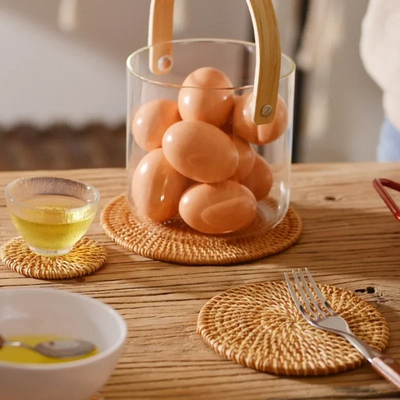 8-10cm Rattan Cup Mat 6Pcs Drink Coasters Set for Kungfu Tea Accessories Round Tableware Placemat Dish Mat Rattan Weave Cup Mat