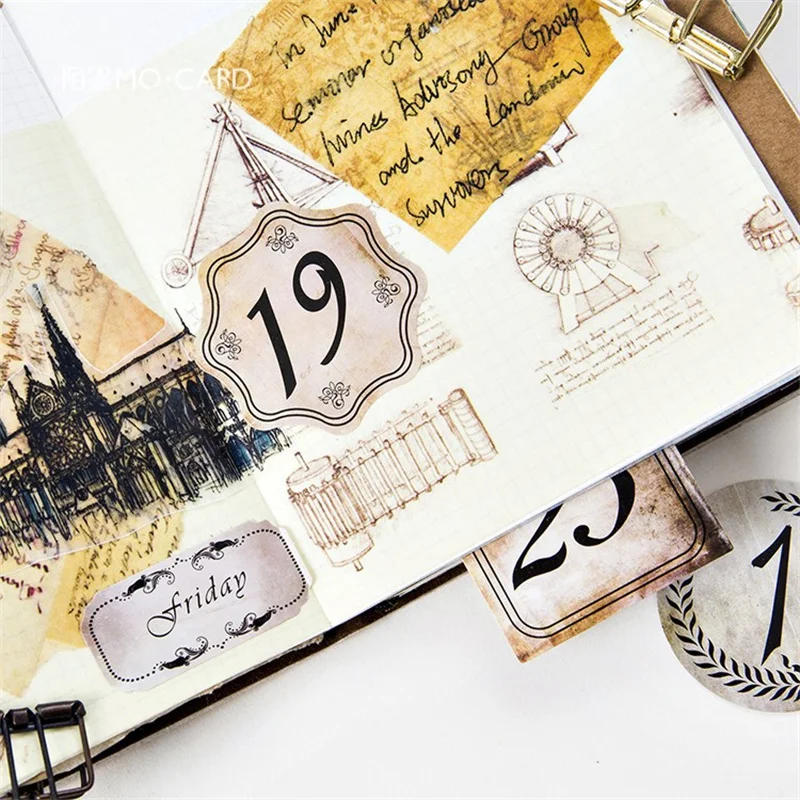 

45 pcs Box Package stickers 44*44mm classical exquisite interesting Creative number date week time scrapbooking supplies