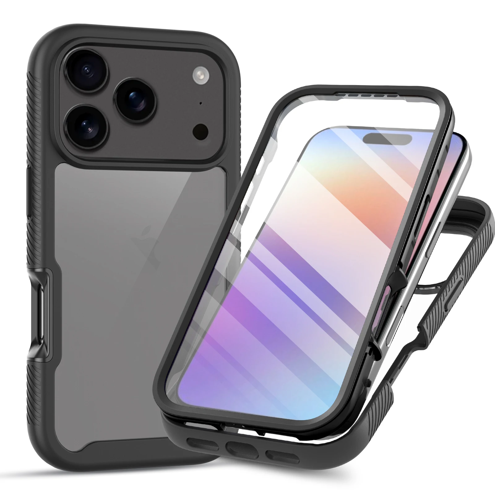 Rugged Hybrid 360 Full Body Case with Screen Protector and Dustproof Transparent Cover