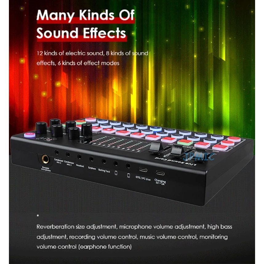 M9 Sound Card Audio Interface BLUETOOTH USB Live Broadcast Mic Sound Card for PC, Mobile, Record，Studio Recording