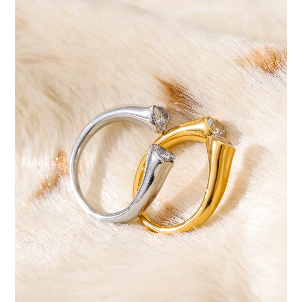 Yhpup Stainless Steel Cubic Zirconia Ring Adjustable