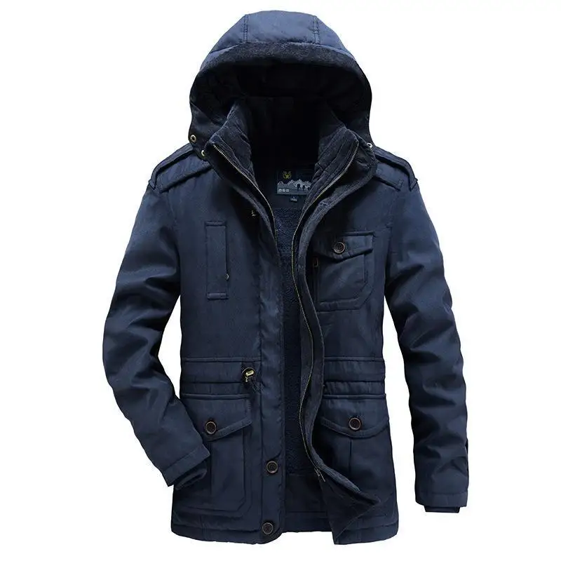 Men's Coat Autumn and Winter New Casual Multi Size Solid Color Detachable Down Jacket Cotton Jacket