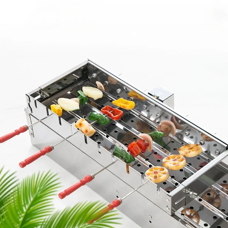 Fully Automatic BBQ Flip Rack Adjustable Width Rolling BBQ String Machine 5V Connect To Power Bank AC/DC