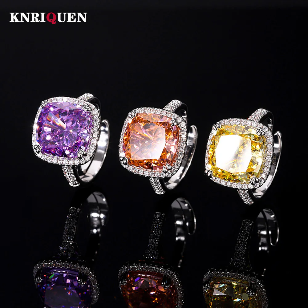 New Trend Iced Cut Square 10*10Mm Anelli Di Tormalina Di Topazio Ametista Per Le Donne Anello Di Diamanti Ad Alto Tenore Di Carbonio Cocktail Party Gi