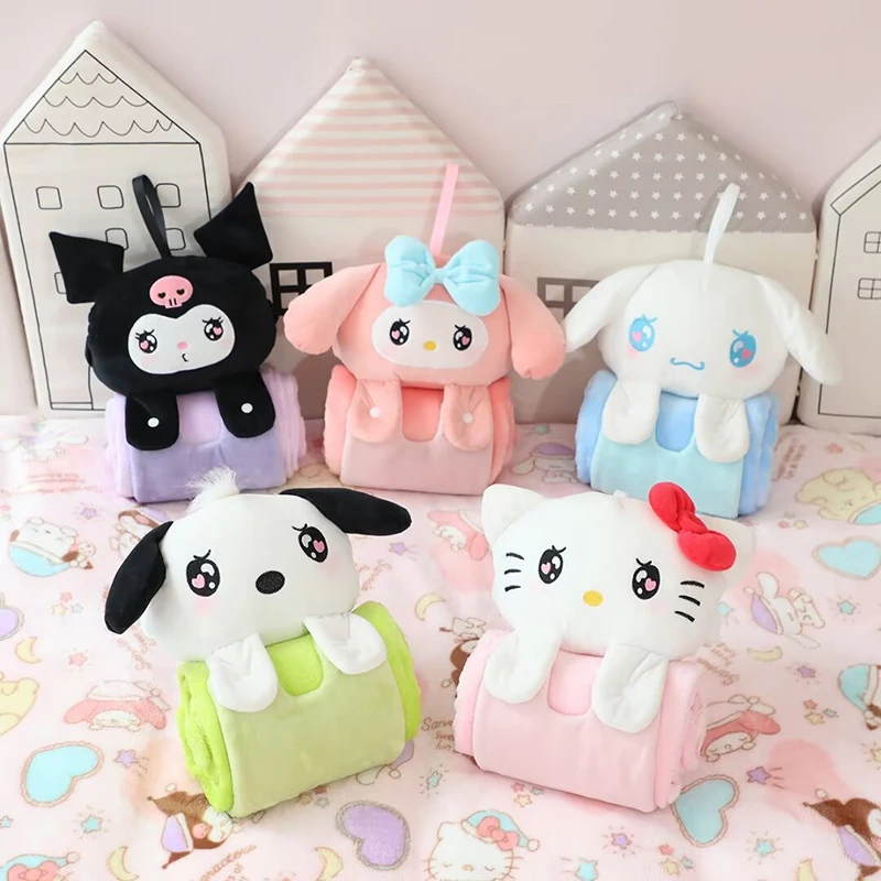 

Sanrio Kawaii Anime Hello Kitty Blanket Multifunction Throw Pillow Cute Sweet Cinnamoroll Kuromi Cartoon Lovely Gifts for Kids