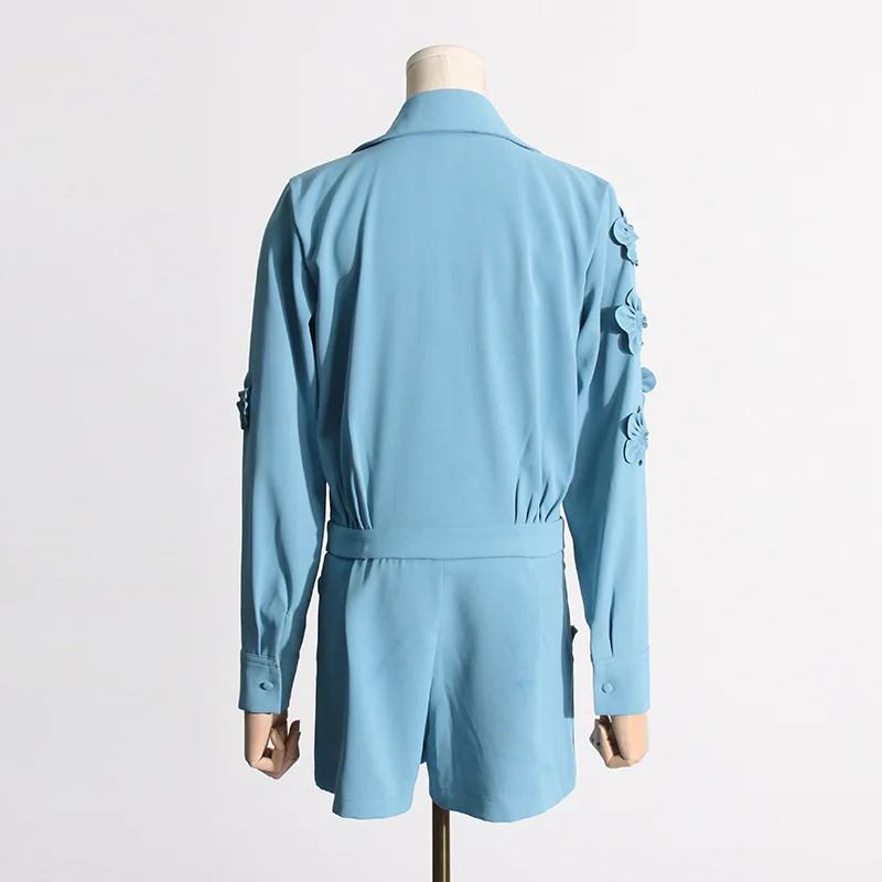 2024 Spring and Autumn New Style Fashionable Three-dimensional Flower Design Waist Slimming Jumpsuit Shorts