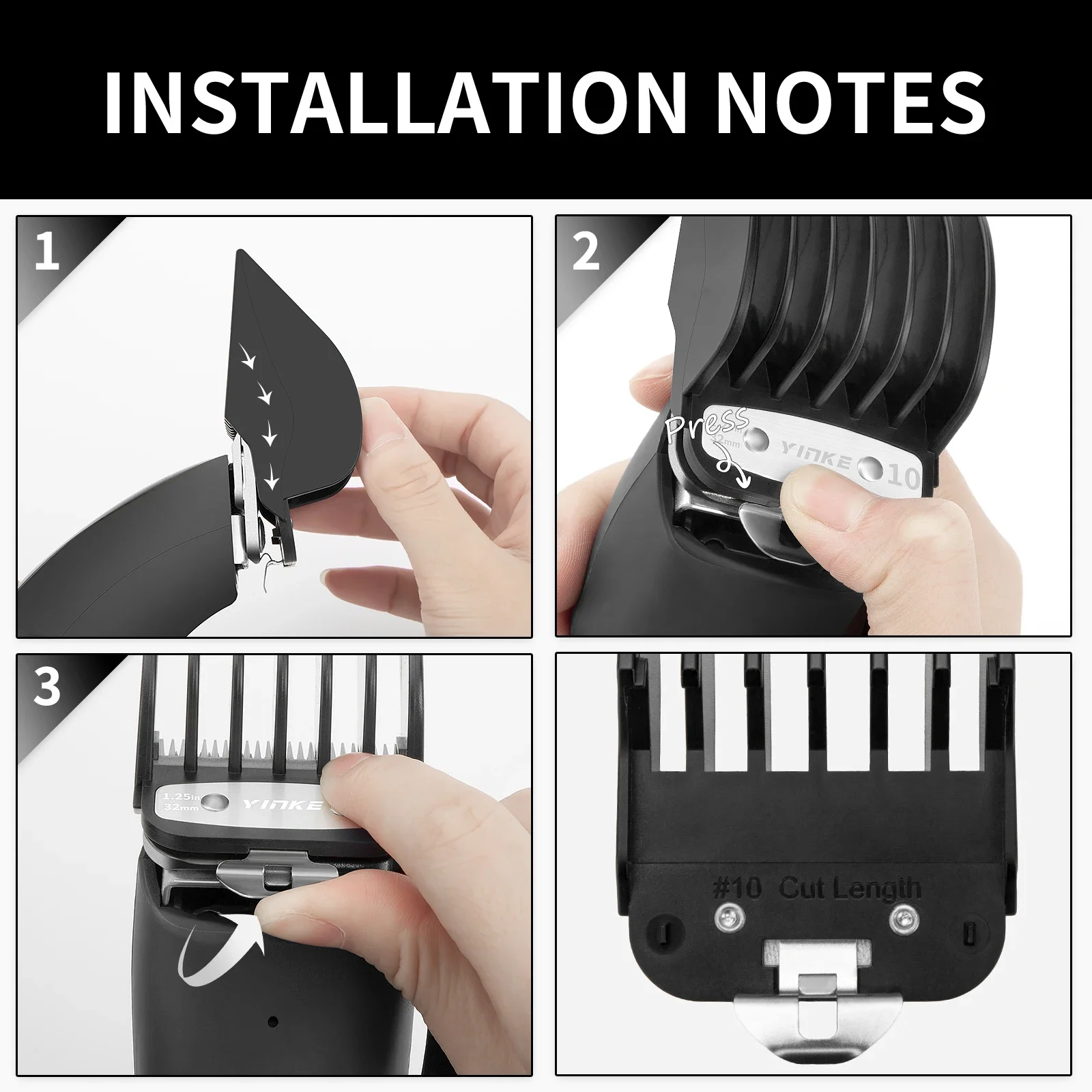 YINKE Clipper Guards for Wahl Hair Clippers Trimmers with Metal Clip 1.25"/1.5"/2" NO.16 NO.12 NO.10 Fits Most Size Wahl Trimmer 4
